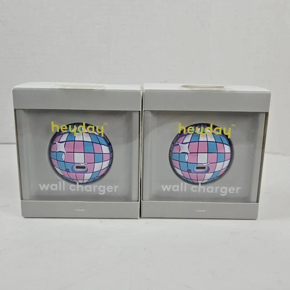 Lot of 2 Heyday Disco Ball USB-C‎ Wall Charger 15W High Charging Speed NIB